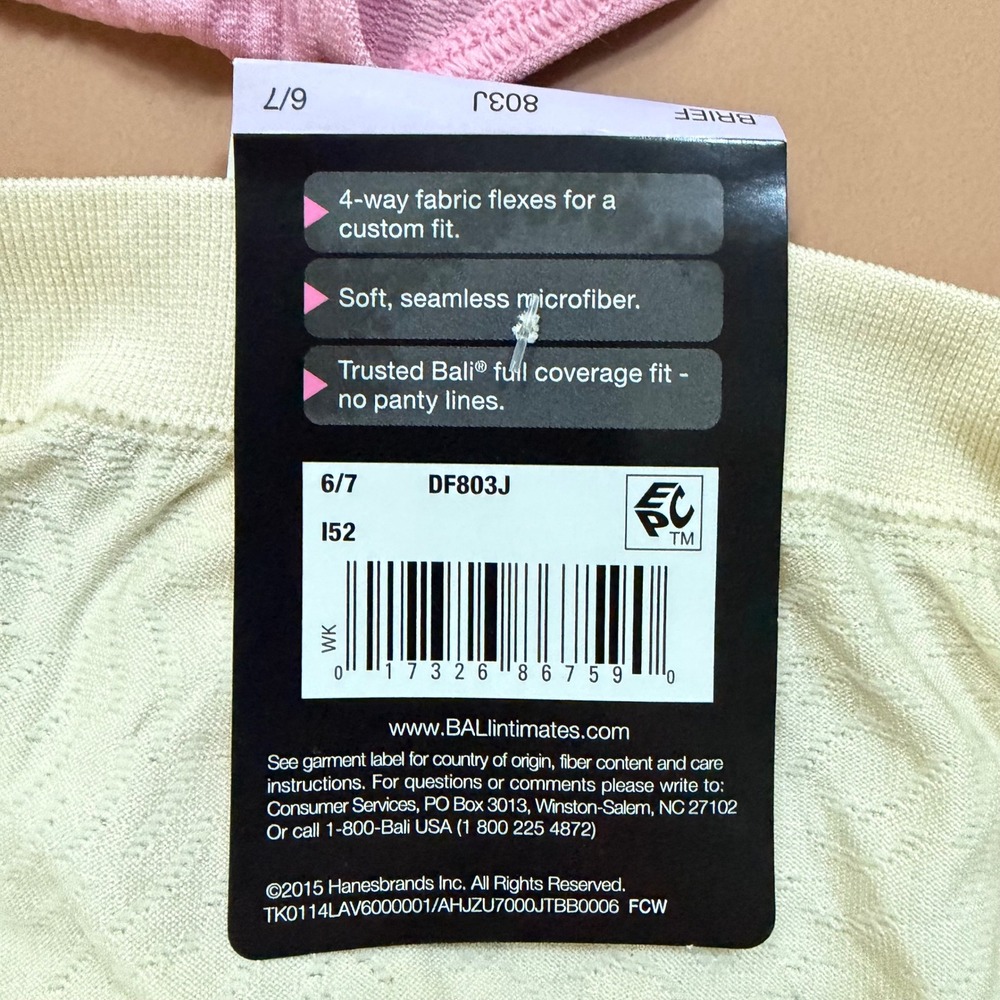 Bali Comfort Revolution Brief Panties 2 Pack Seamless Pink Cream Size 6/7 803J - Picture 3 of 7